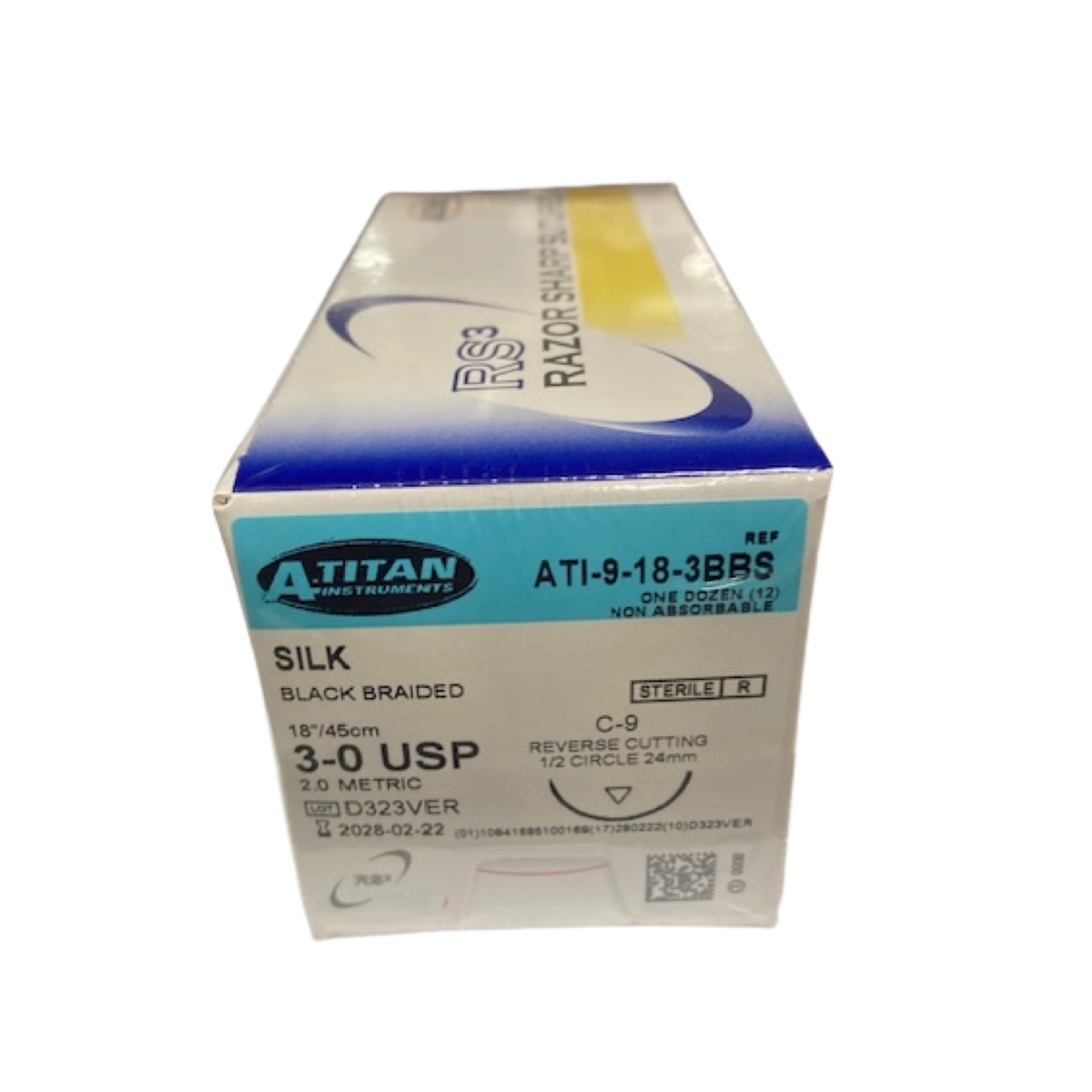 Non Absorbable Black Braided Silk Suture, 18" C-9
