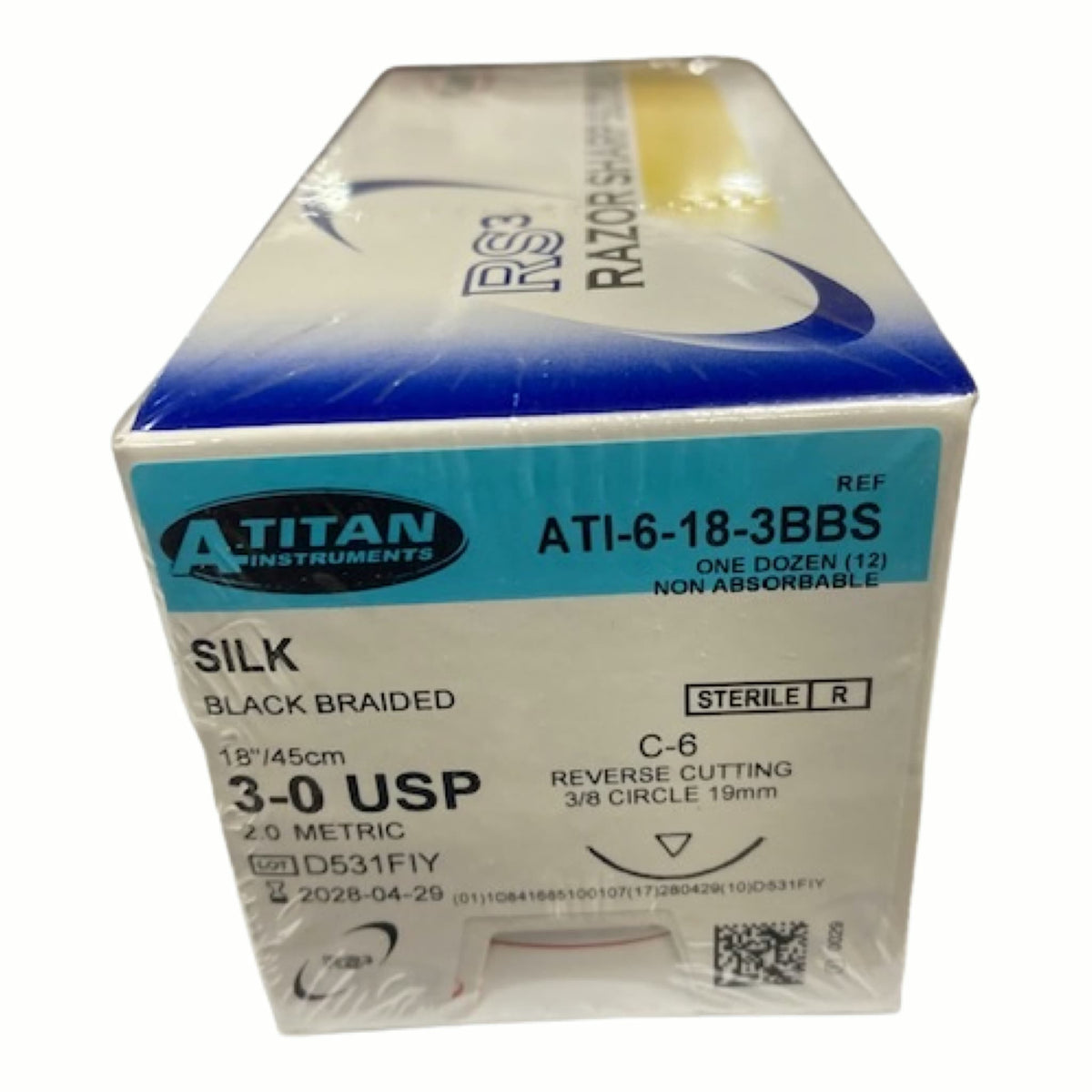 Non Absorbable Black Braided Silk Suture, 18" C-6