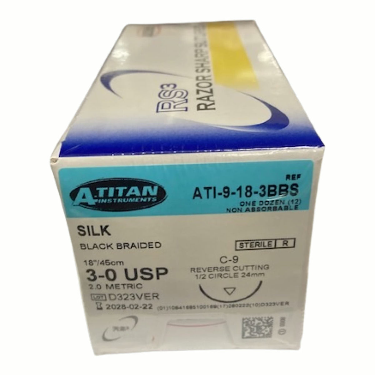 Non Absorbable Black Braided Silk Suture, 18" C-9
