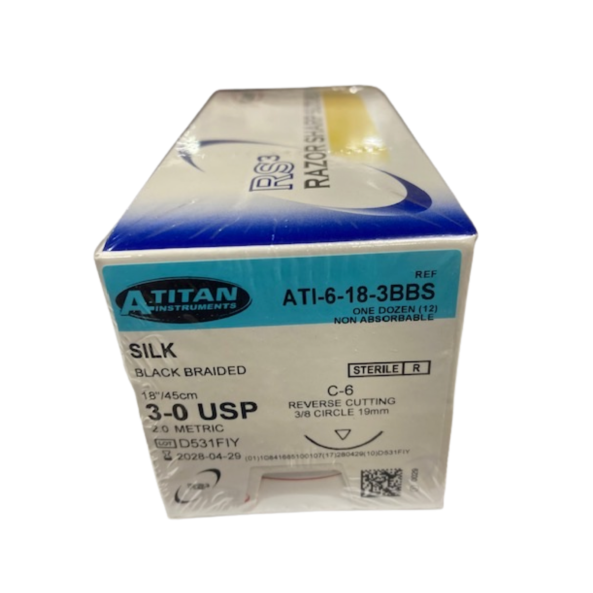 Non Absorbable Black Braided Silk Suture, 18" C-6